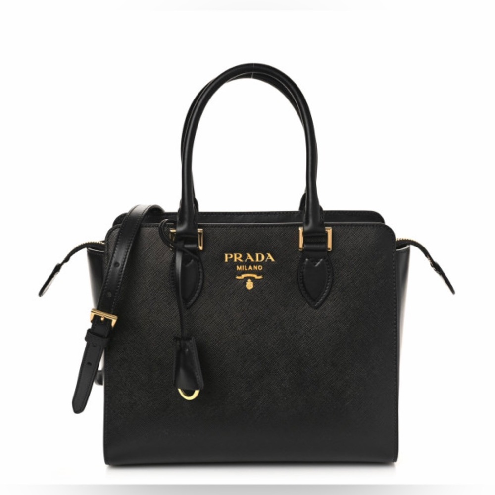 Prada Saffiano Borsa Black Leather Shoulder Tote Handbag (new no tag)